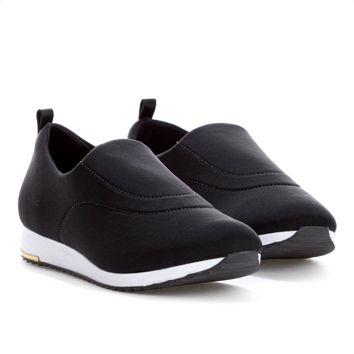 Tenis Usaflex Slip On Elastano Detalhe Costura Preto - Feminino Preto 6
