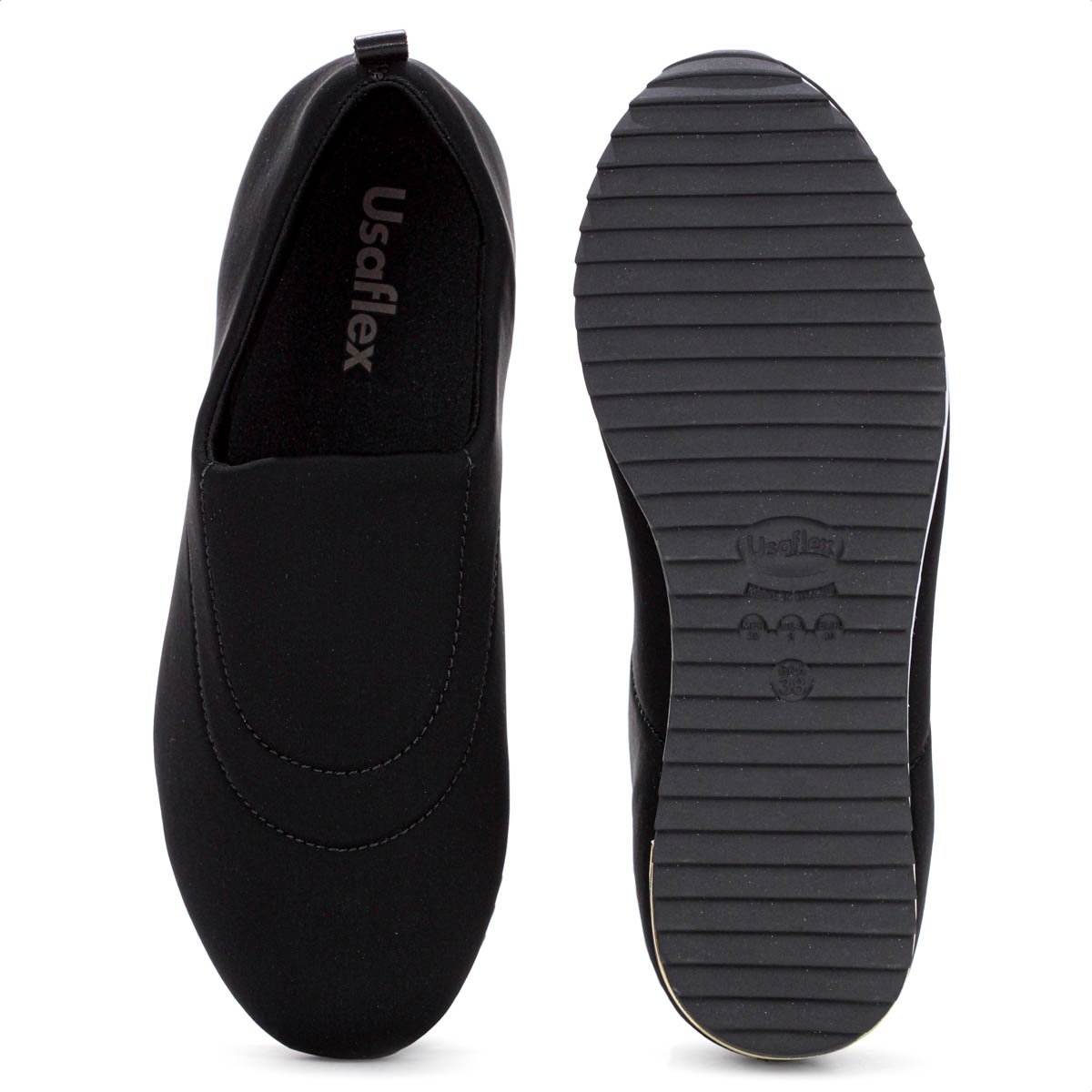 Tenis Usaflex Slip On Elastano Detalhe Costura Preto - Feminino Preto 7
