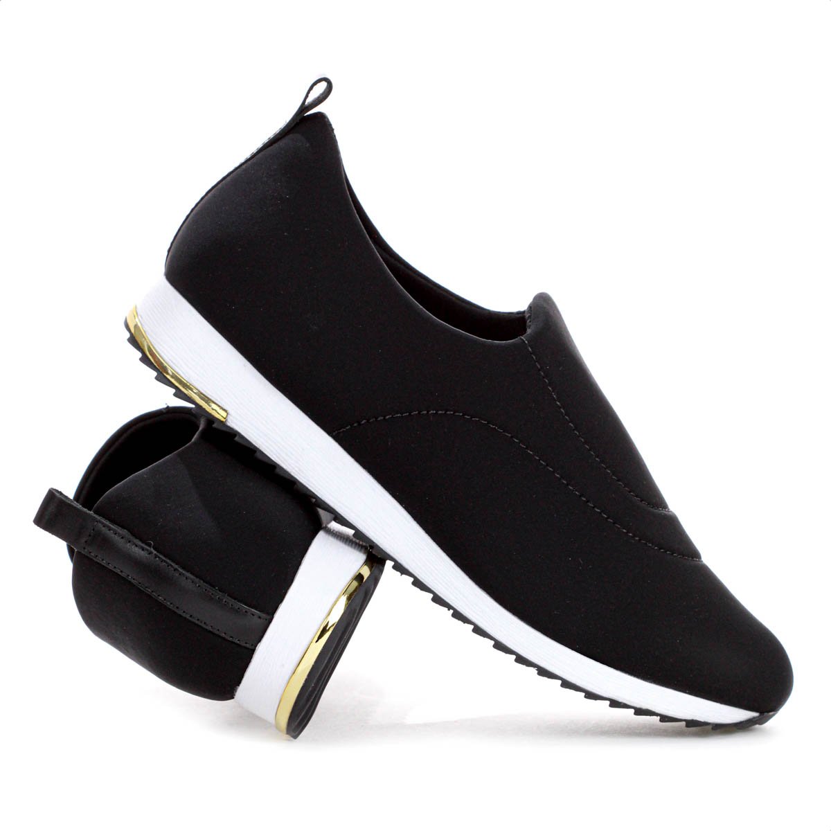 Tenis Usaflex Slip On Elastano Detalhe Costura Preto - Feminino Preto 8