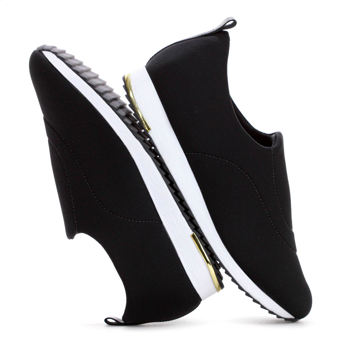 Tenis Usaflex Slip On Elastano Detalhe Costura Preto - Feminino Preto 9