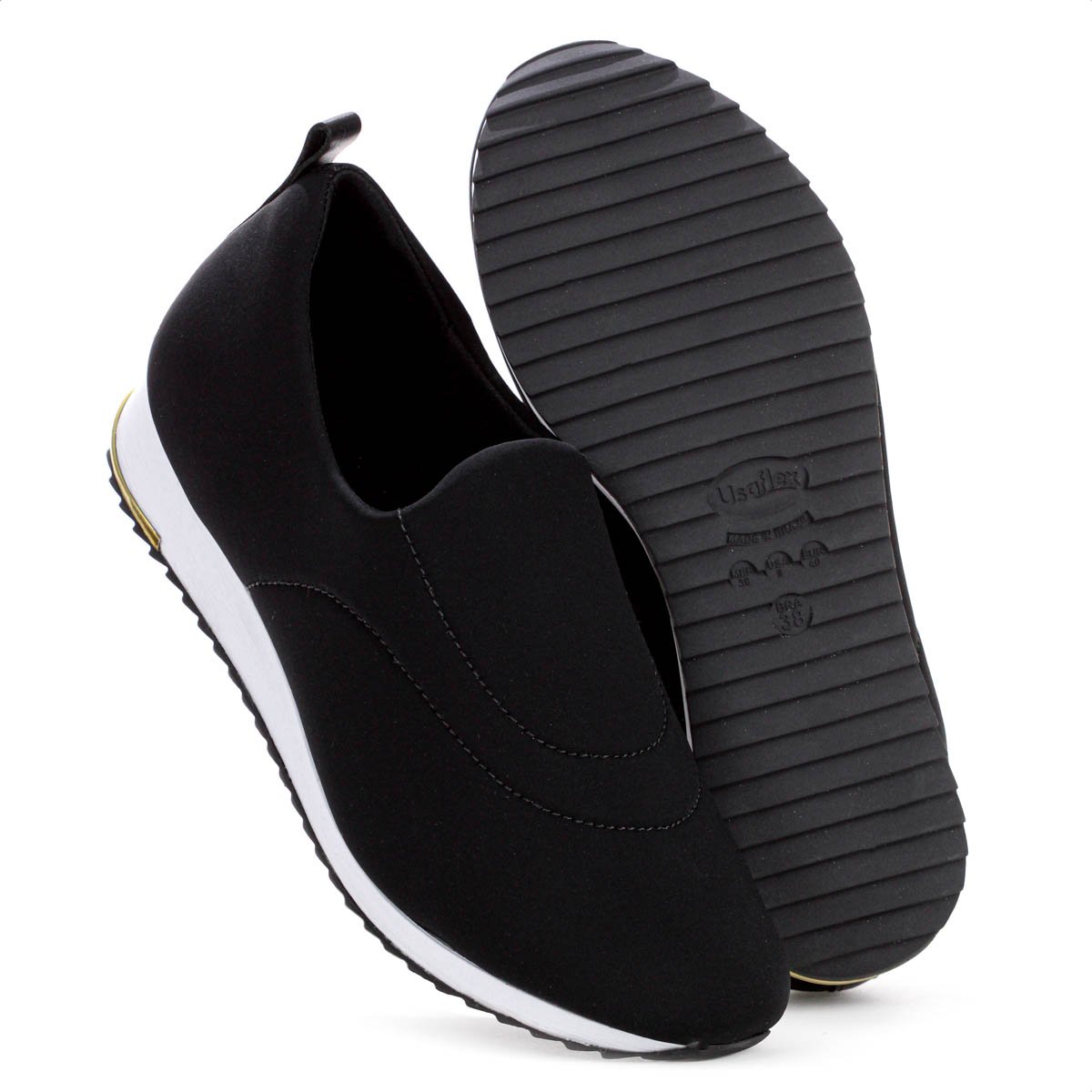 Tenis Usaflex Slip On Elastano Detalhe Costura Preto - Feminino Preto 10