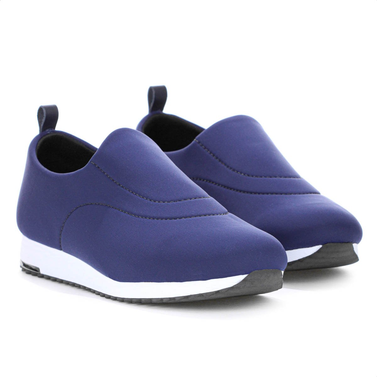 Tenis Usaflex Slip On Elastano Detalhe Costura  Azul Escuro - Feminino Azul 7
