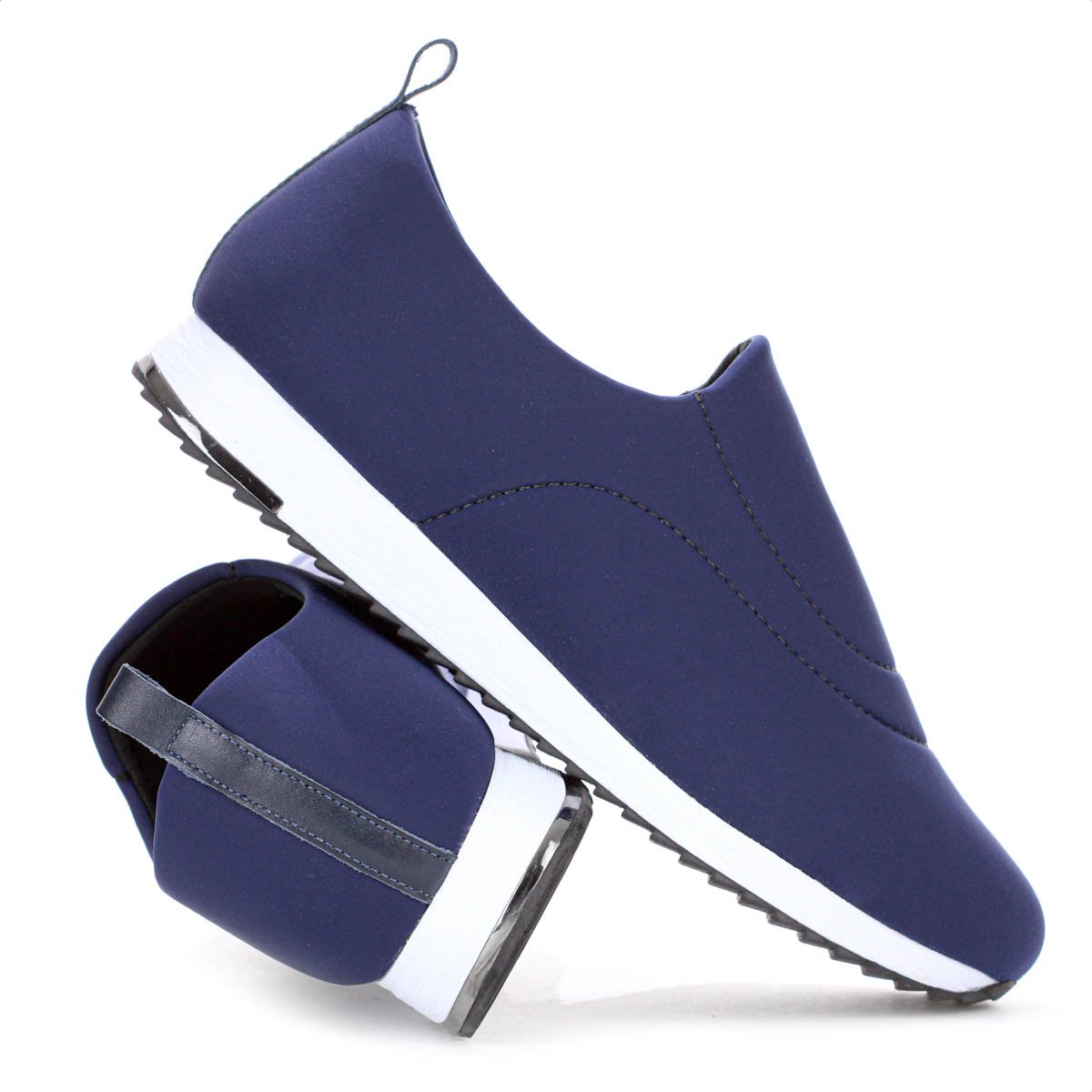 Tenis Usaflex Slip On Elastano Detalhe Costura  Azul Escuro - Feminino Azul 8
