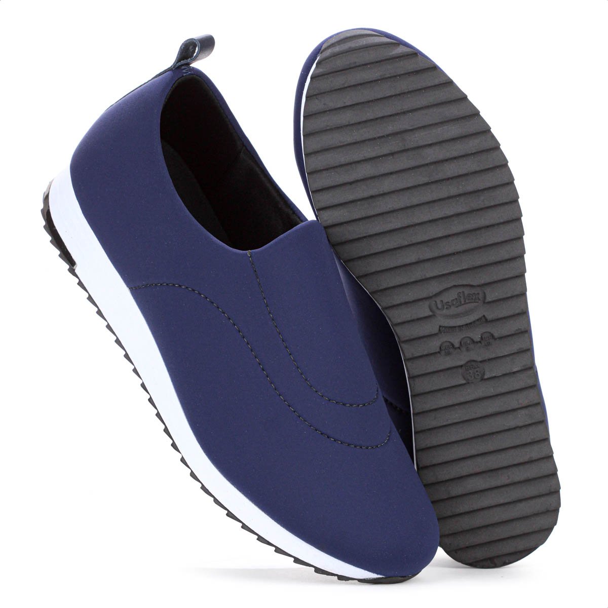 Tenis Usaflex Slip On Elastano Detalhe Costura  Azul Escuro - Feminino Azul 9
