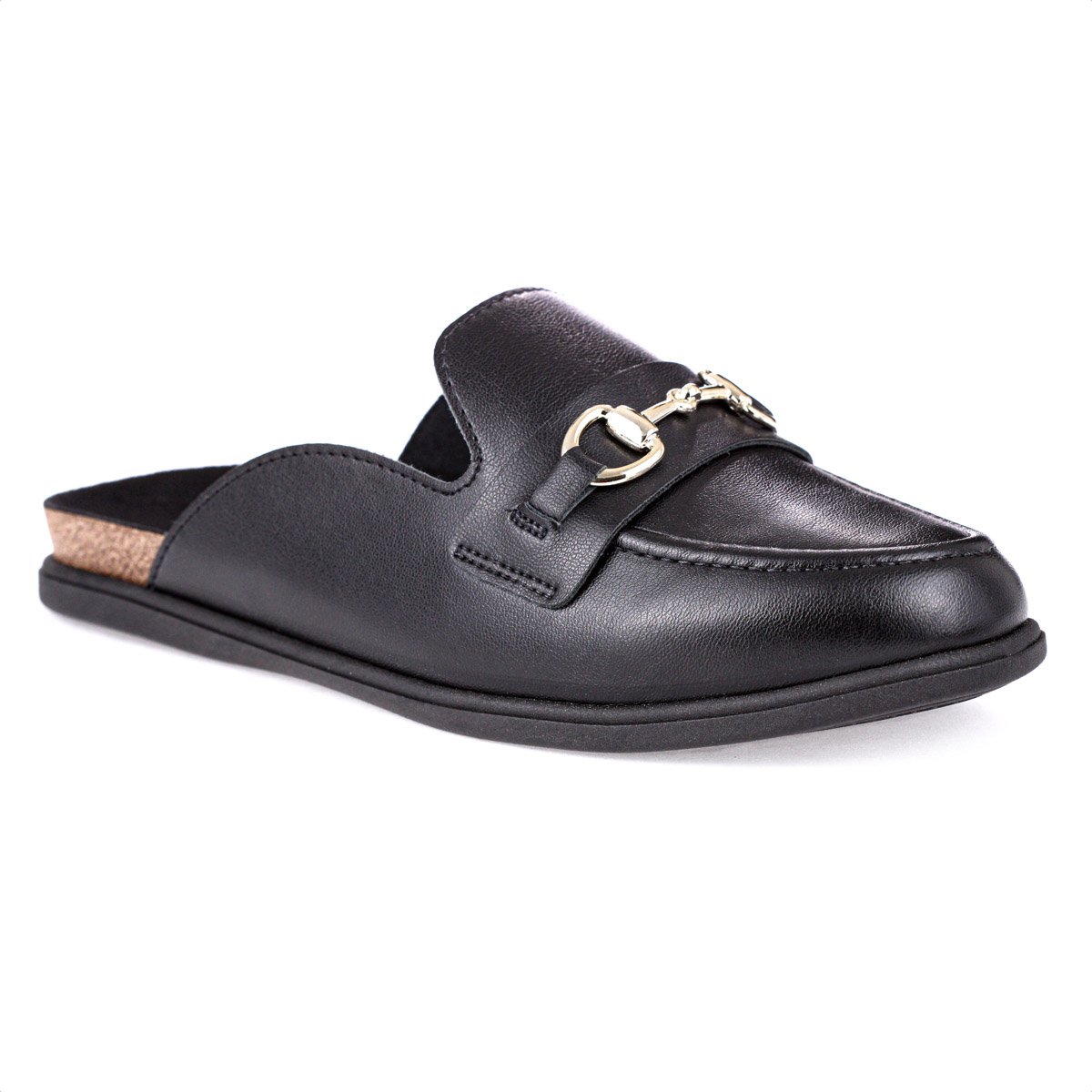 Mule Beira Rio Napa Turim Preto e Dourado - Feminino