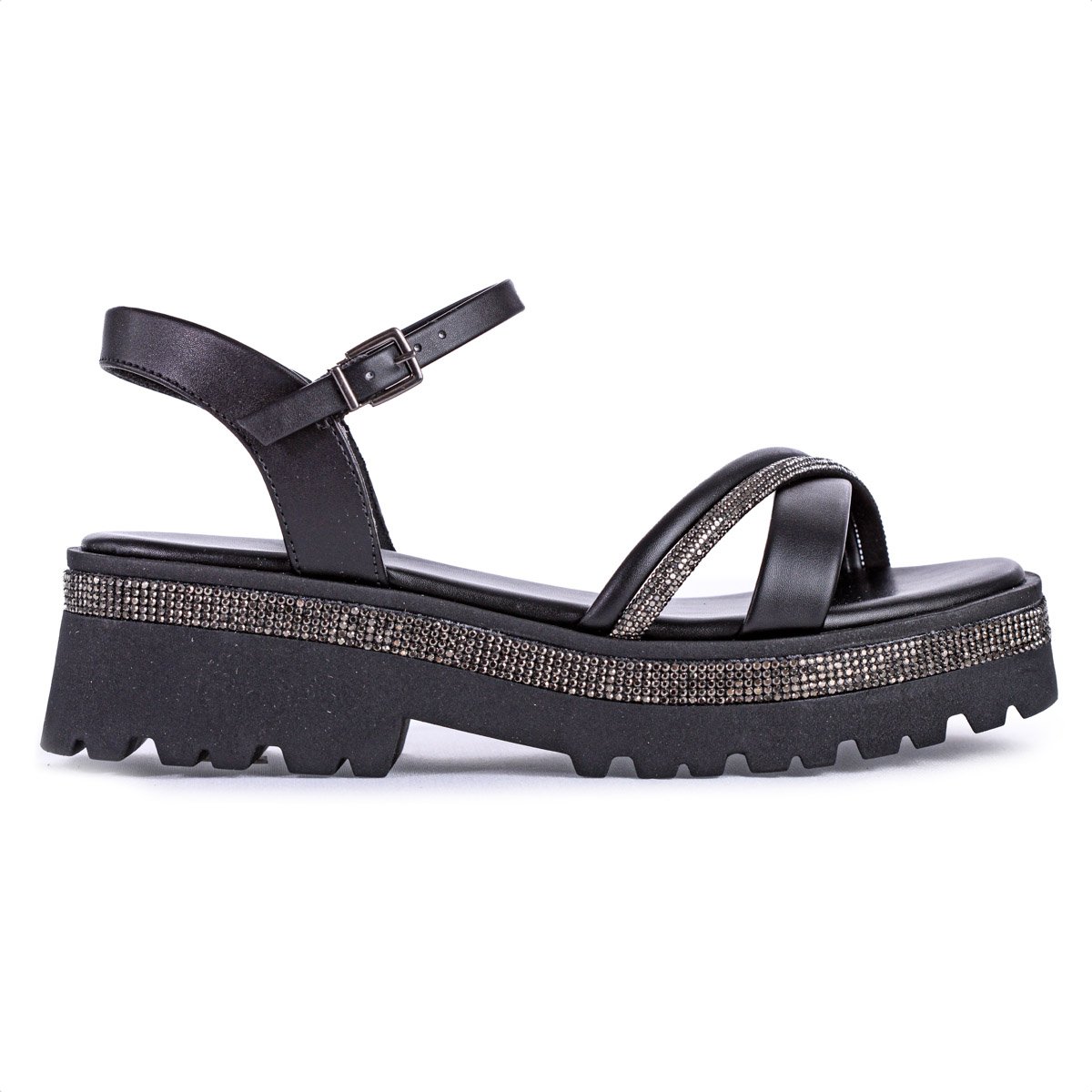 Sandalia Ramarim Anabela Preto Shine - Feminina