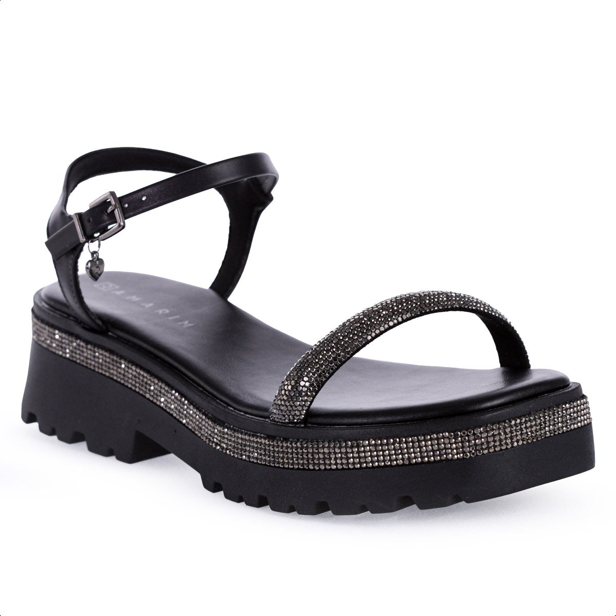 Sandalia Ramarim Anabela Preto Strass - Feminina