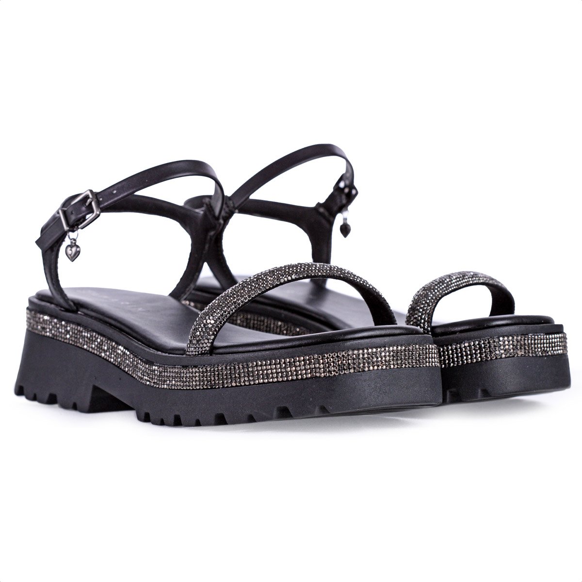 Sandalia Ramarim Anabela Preto Strass - Feminina Preto 4