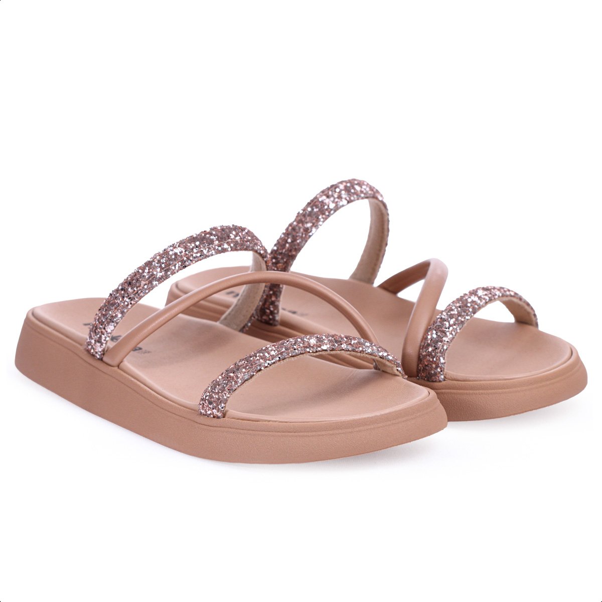 Sandalia Moleca Tira Tripla Glitter Rose e Dourada - Feminino Rosa 5
