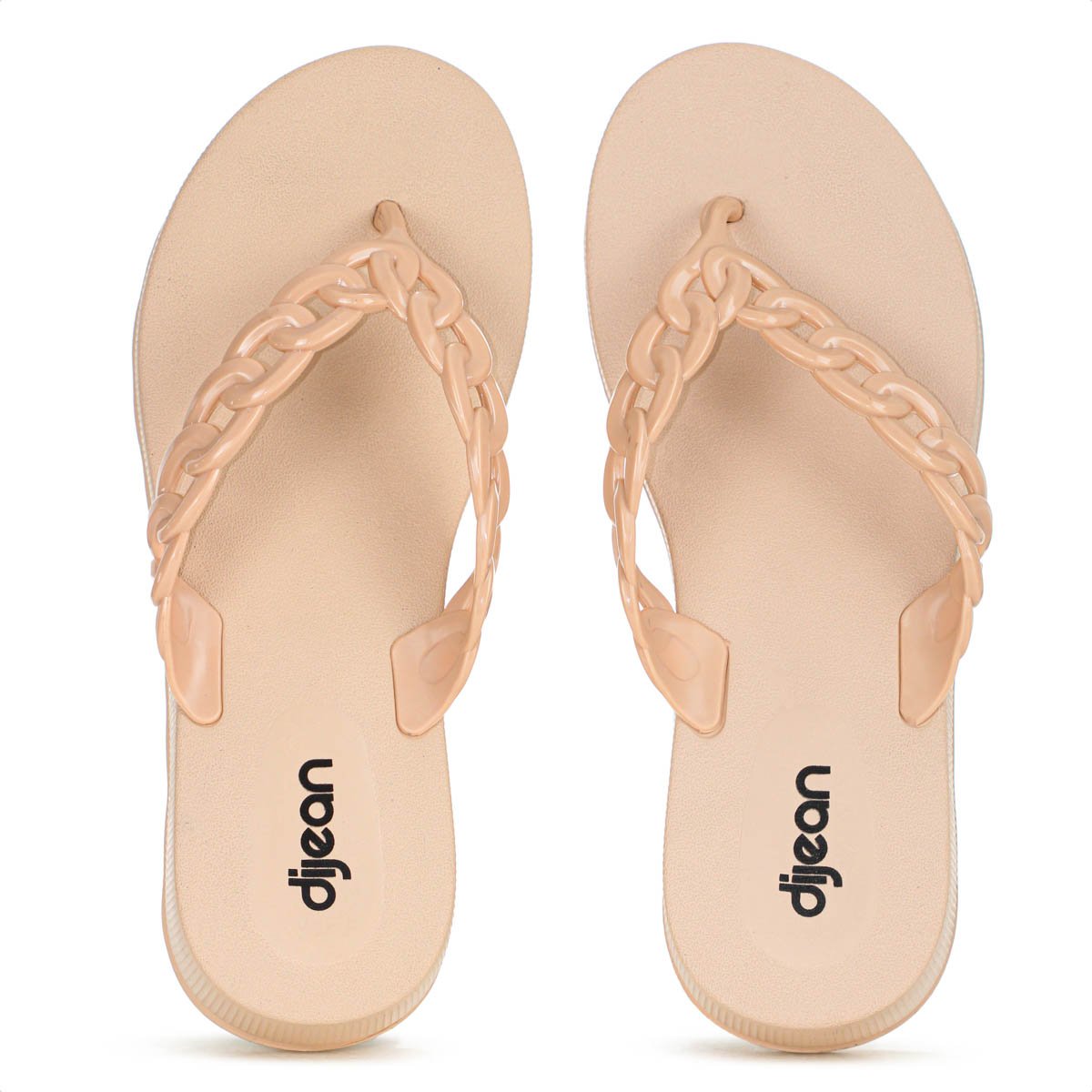 Chinelo Dijean Com Salto Corrente Nude Claro - Feminino