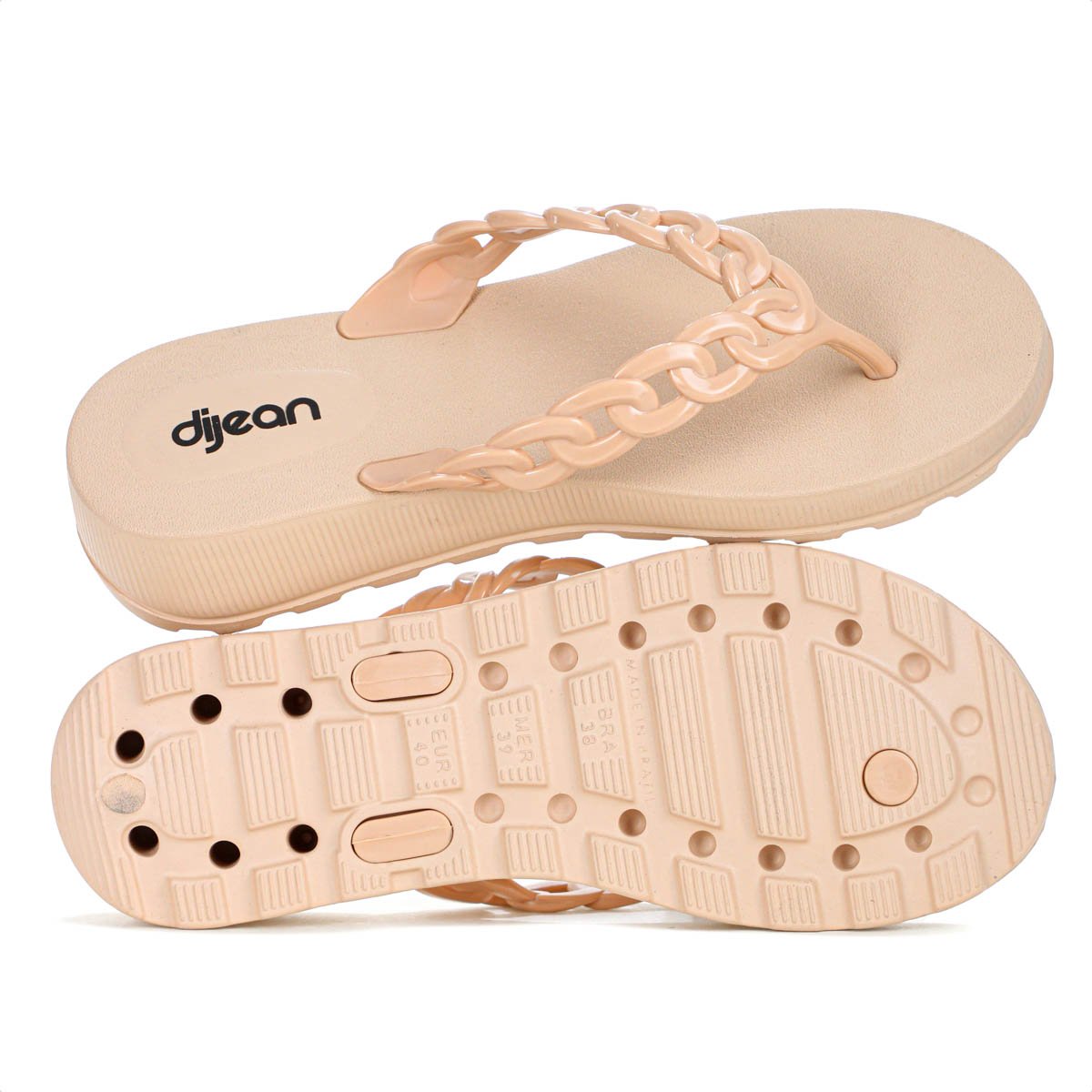 Chinelo Dijean Com Salto Corrente Nude Claro - Feminino Nude 10