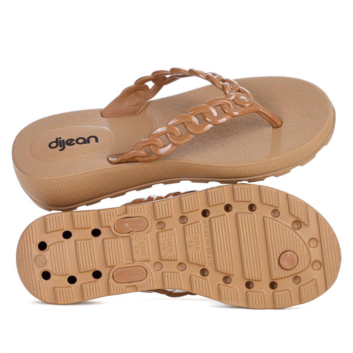 Chinelo Dijean Com Salto Corrente Marrom - Feminino Marrom 10