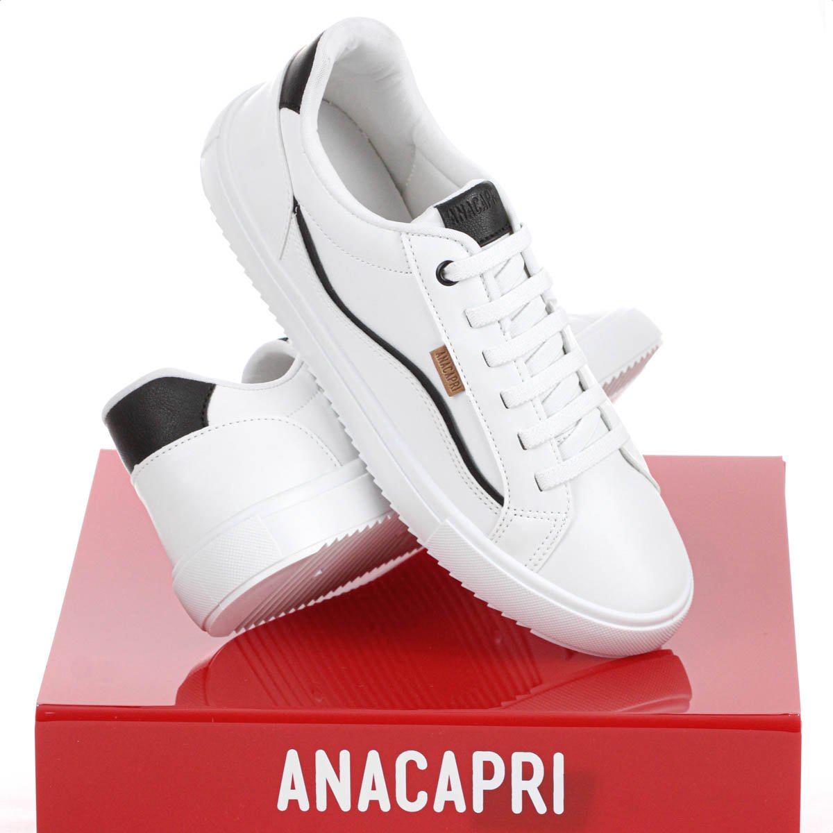 Tenis Anacapri Detalhe Onda Branco e Preto - Feminino Branco 9
