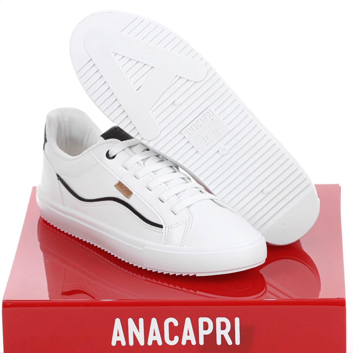 Tenis Anacapri Detalhe Onda Branco e Preto - Feminino Branco 10