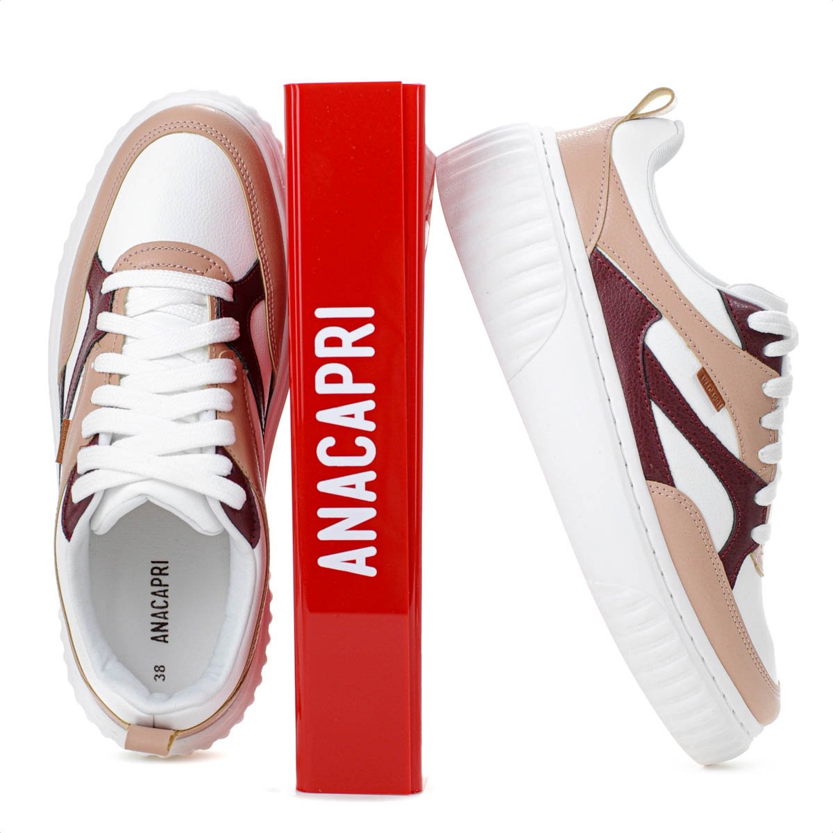 Tenis Anacapri Luna Branco Bege e Marsala - Feminino Branco 9