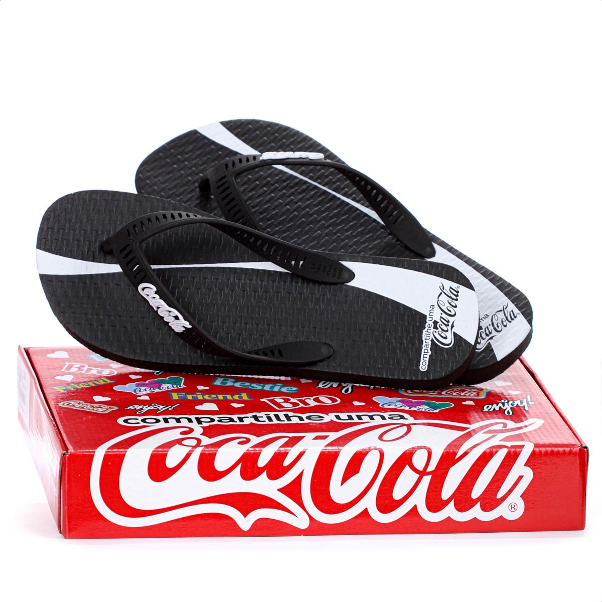 Chinelo Coca Cola Share a Coke Preto e Branco - Masculino Preto 10