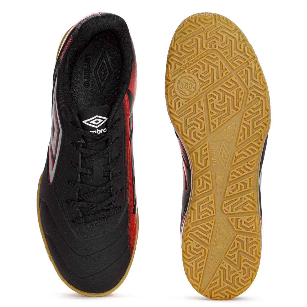 Chuteira Umbro Futsal Attak III Preto Cinza e Vermelho - Masculino Preto 4