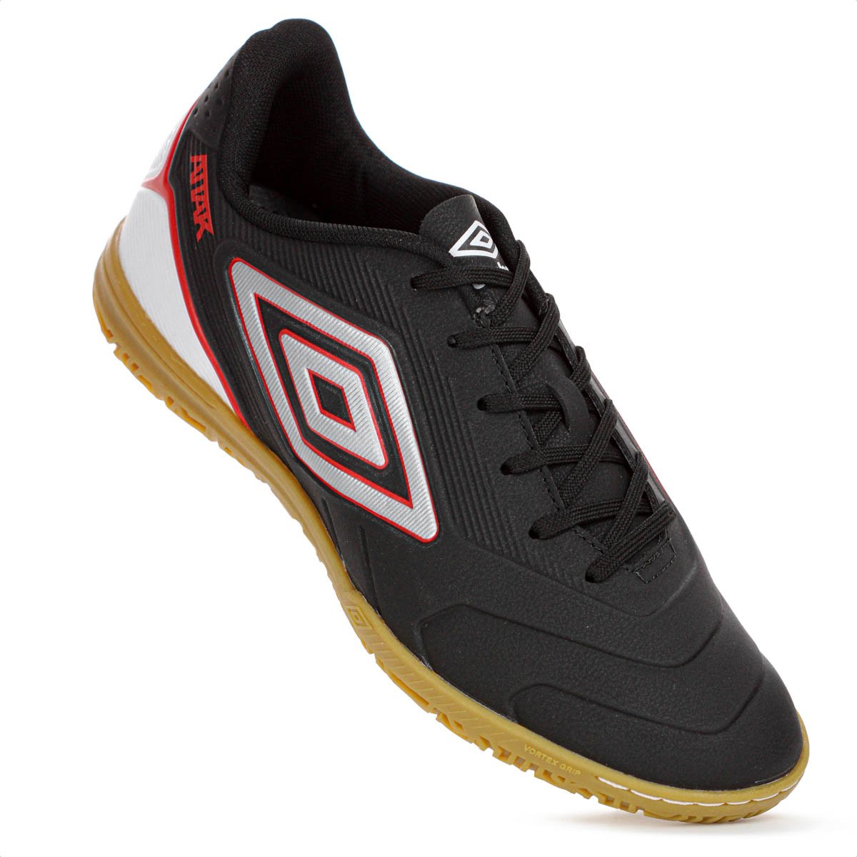 Chuteira Umbro Futsal Attak III Preto Cinza e Vermelho - Masculino Preto 5