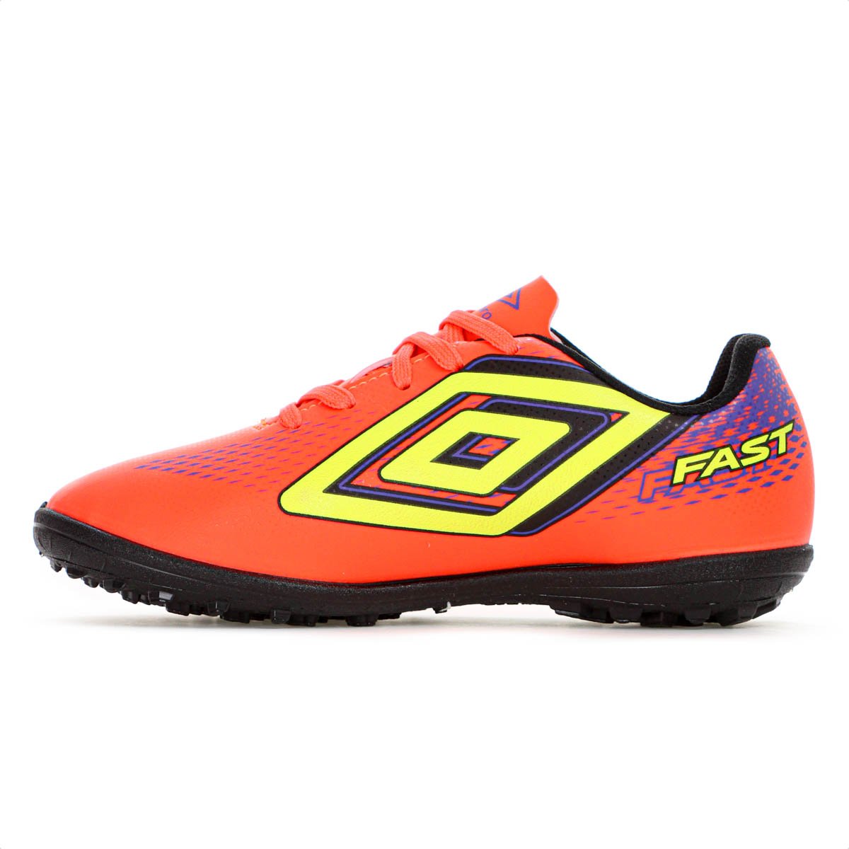 Chuteira Umbro Society Fast II Jr Coral Roxo e Amarelo - Juvenil Laranja 2