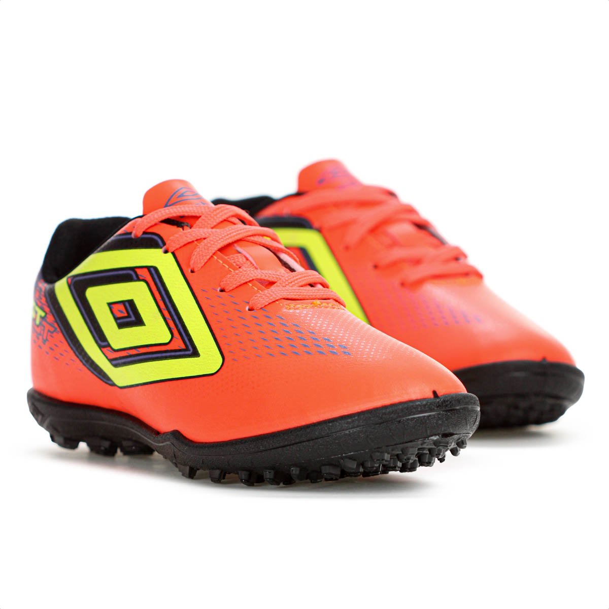 Chuteira Umbro Society Fast II Jr Coral Roxo e Amarelo - Juvenil Laranja 3