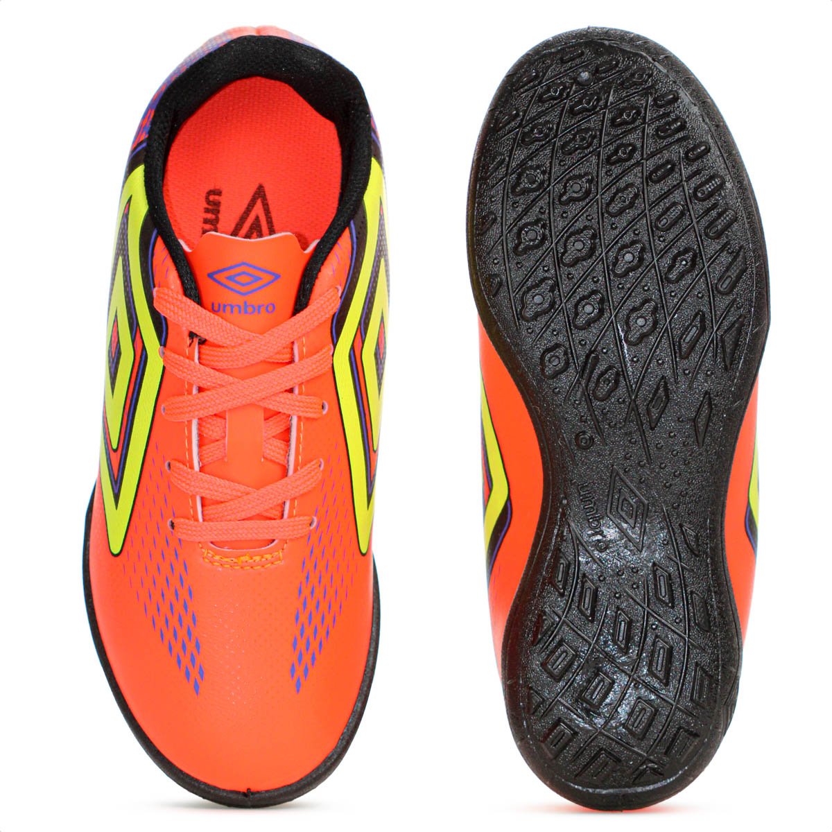 Chuteira Umbro Society Fast II Jr Coral Roxo e Amarelo - Juvenil Laranja 4