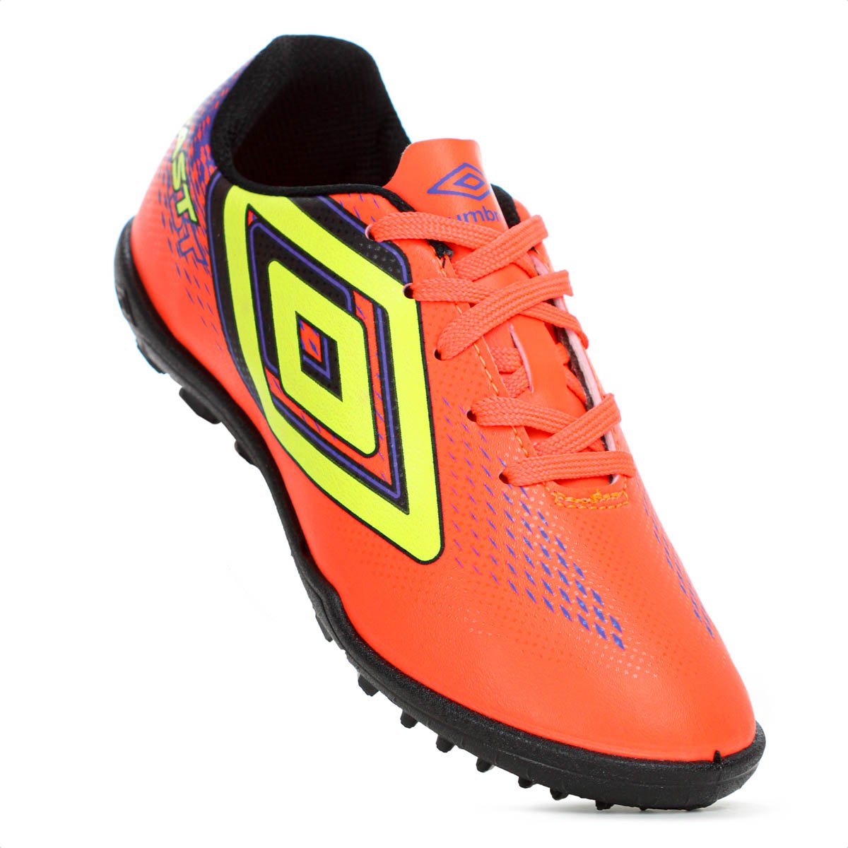 Chuteira Umbro Society Fast II Jr Coral Roxo e Amarelo - Juvenil Laranja 5