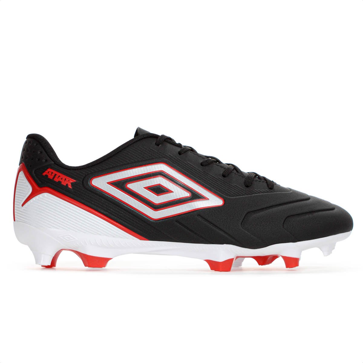 Chuteira Umbro Campo Attak III Preto Cinza e Vermelho - Masculino