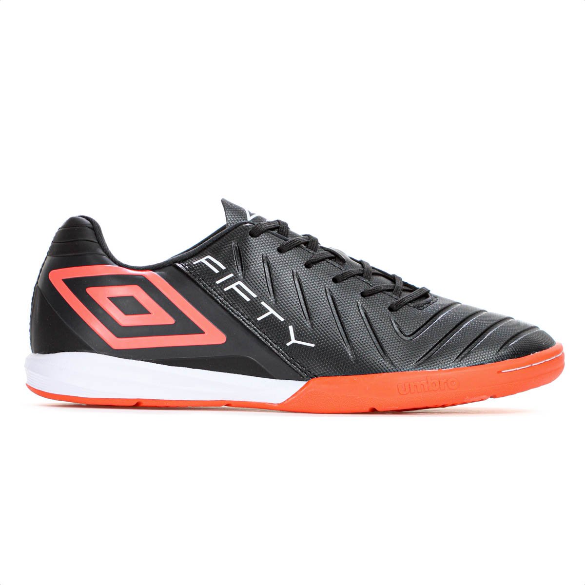 Chuteira Umbro Futsal Fifty Vi Preto Coral e Branco - Masculino