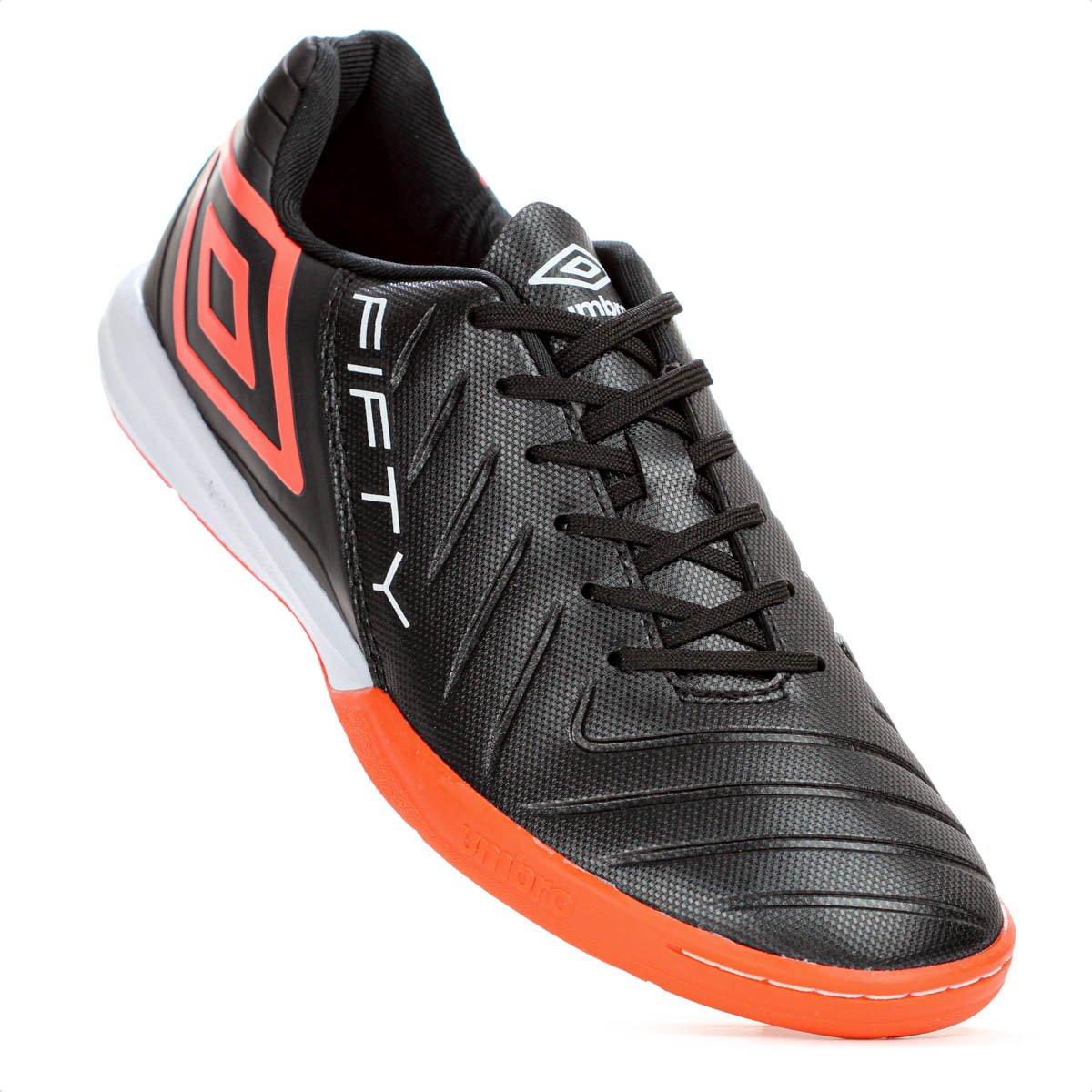 Chuteira Umbro Futsal Fifty Vi Preto Coral e Branco - Masculino Preto 5