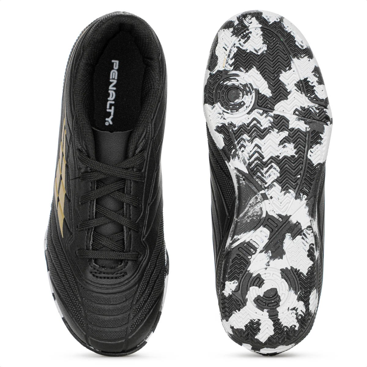 Chuteira Penalty Futsal Matis Kids XXI Preto Dourado e Branco - Infantil Preto 4