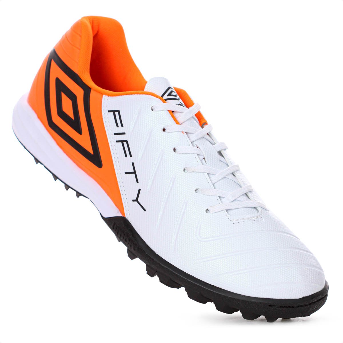 Chuteira Umbro Society Fifty Vi Branco Laranja Fluor e Preto - Masculino Branco 3
