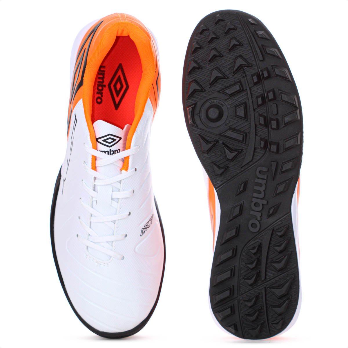 Chuteira Umbro Society Fifty Vi Branco Laranja Fluor e Preto - Masculino Branco 7