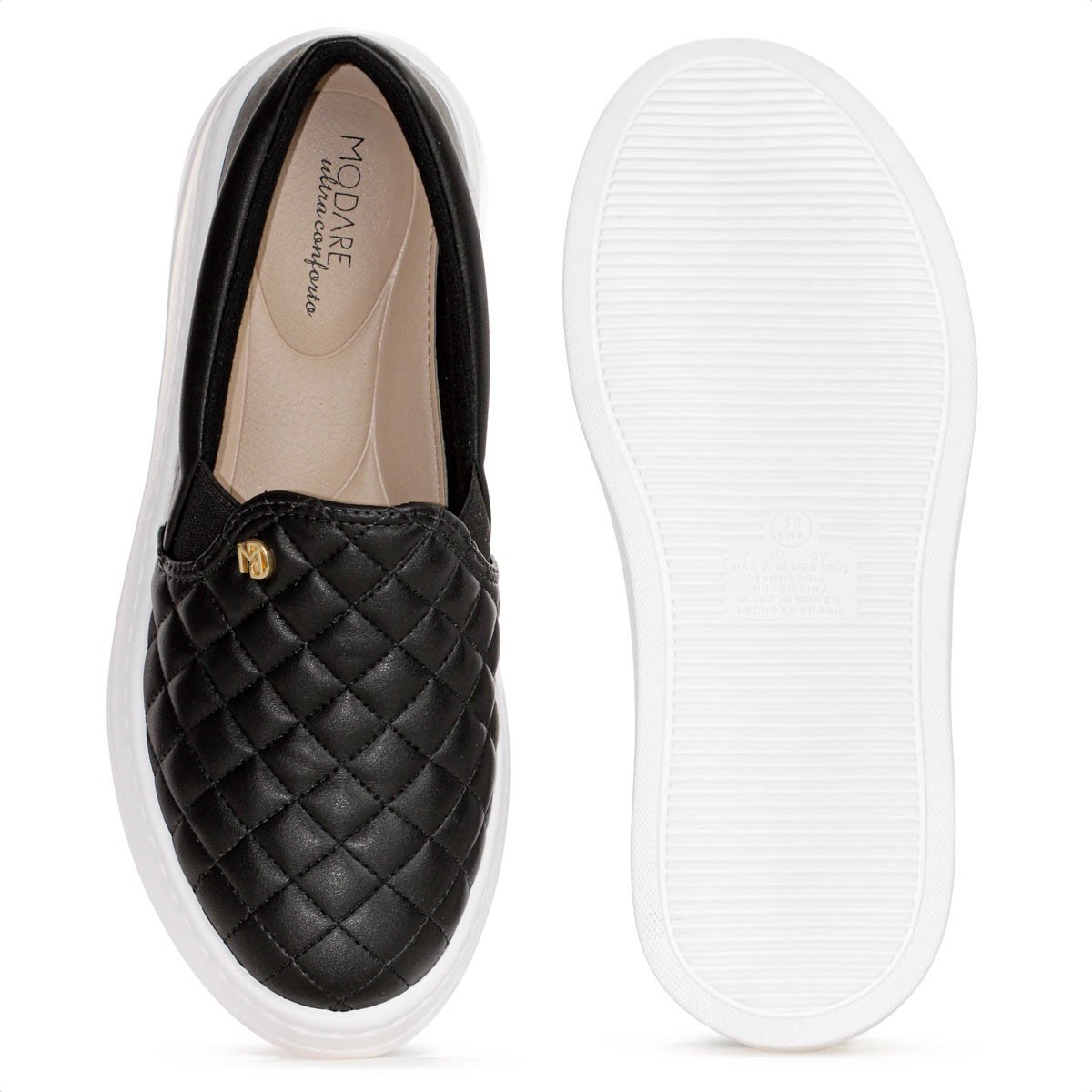 Tenis Modare Slip On Matelasse Preto e Branco - Feminino Preto 4