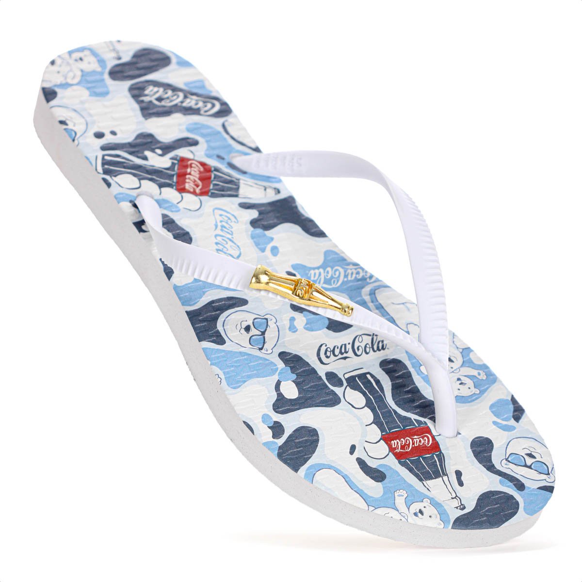 Chinelo Coca Cola Bear Camo Azul e Branco - Feminino Branco/Azul 6