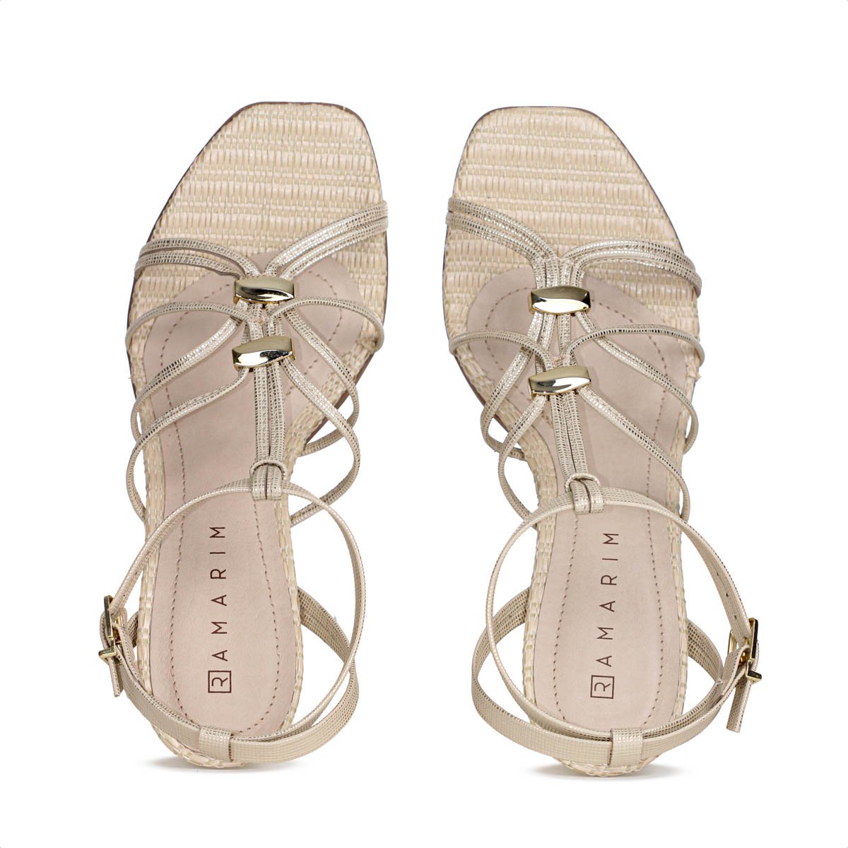 Sandalia Ramarim Salto Bloco Tiras Delicadas Dourado - Feminino Dourado 6