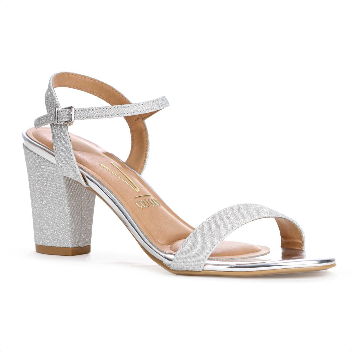 Sandalia Vizzano Salto Medio C/Brilho Prata - Feminino