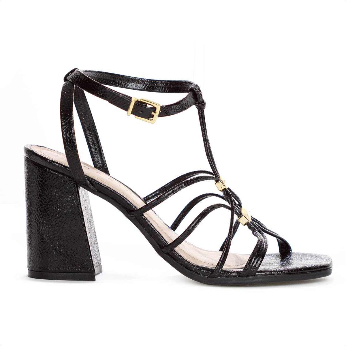 Sandalia Ramarim Salto Bloco Tiras Delicadas Verniz Preto - Feminino Preto 4