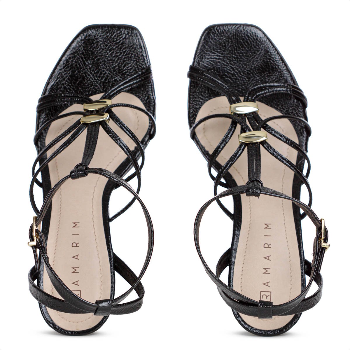 Sandalia Ramarim Salto Bloco Tiras Delicadas Verniz Preto - Feminino Preto 8