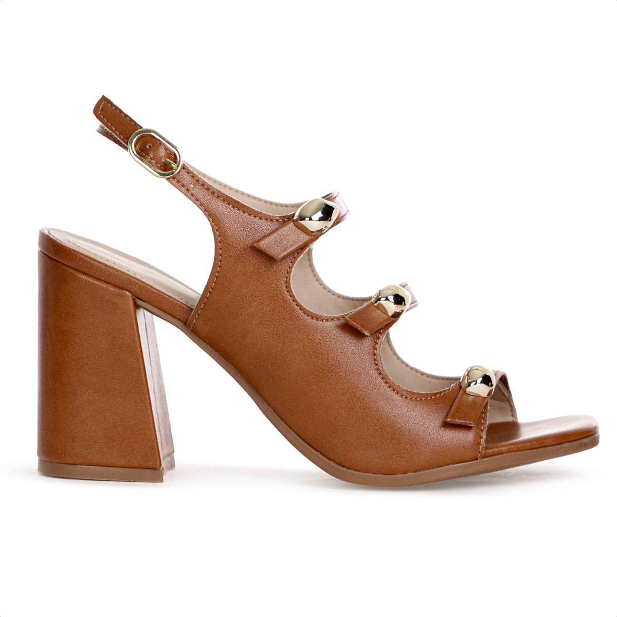 Sandalia Ramarim Salto Bloco Tres Tiras Marrom - Feminino Marrom 2