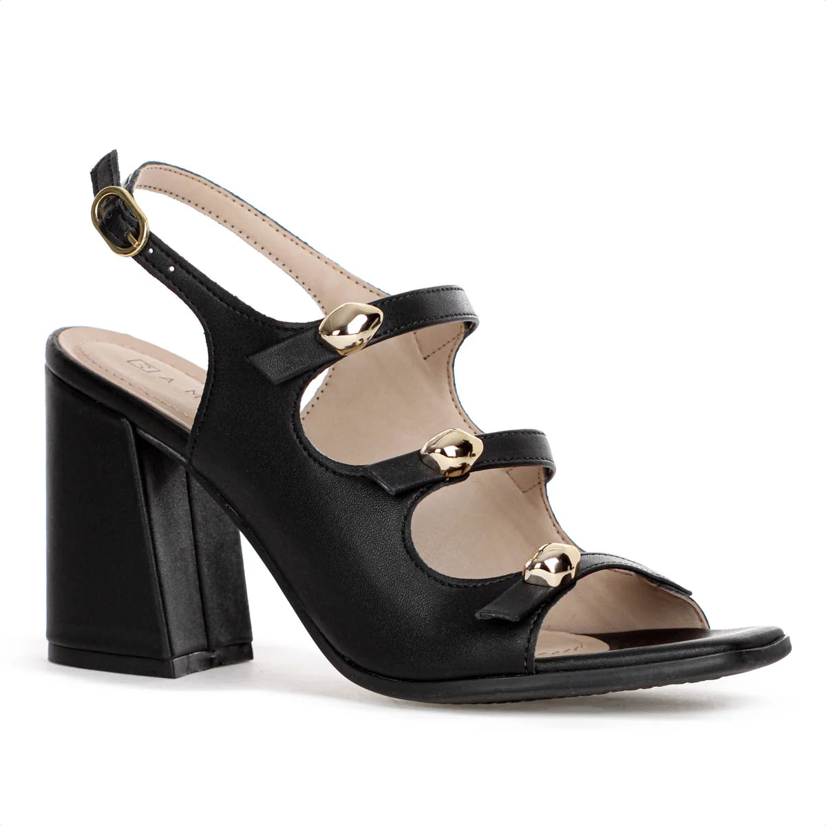 Sandalia Ramarim Salto Bloco Tres Tiras Preto - Feminino