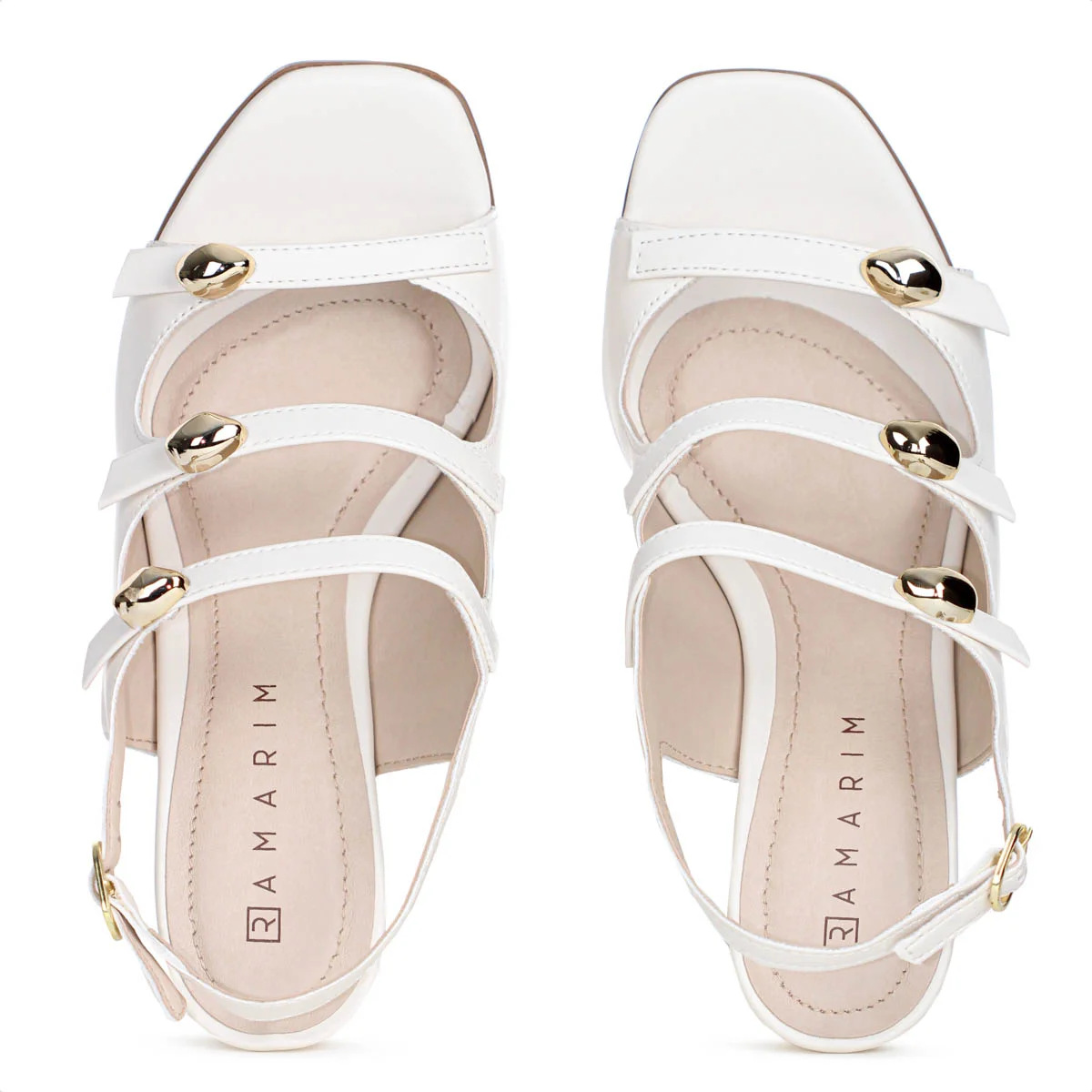 Sandalia Ramarim Salto Bloco Tres Tiras Off White - Feminino Branco 5