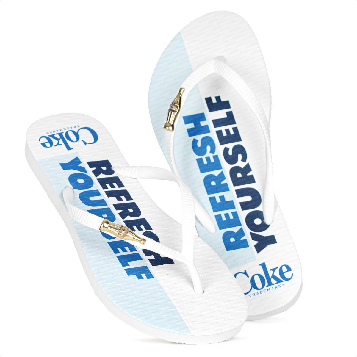 Chinelo Coca Cola Coke Yourself Branco e Azul - Feminino Branco 10