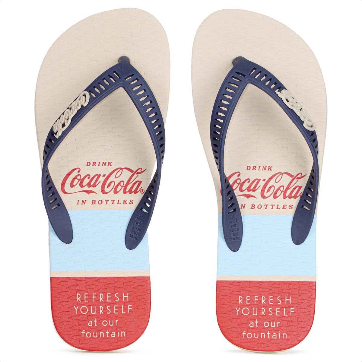 Chinelo Coca Cola Fountain Bands Bege Azul e Vermelho - Masculino