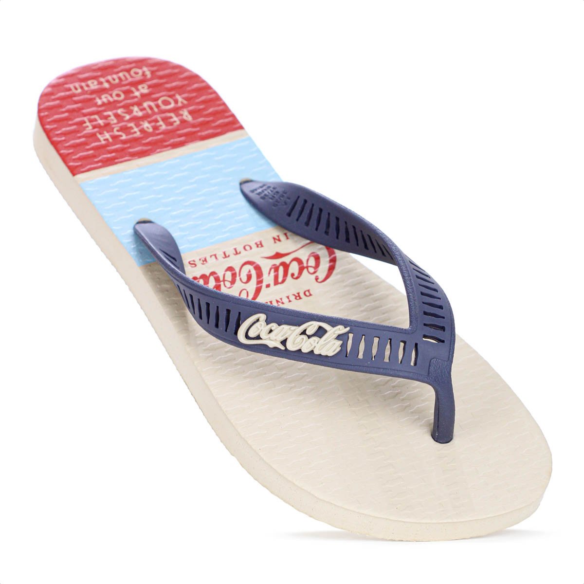 Chinelo Coca Cola Fountain Bands Bege Azul e Vermelho - Masculino Azul 7