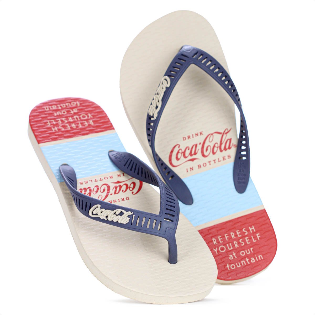 Chinelo Coca Cola Fountain Bands Bege Azul e Vermelho - Masculino Azul 10