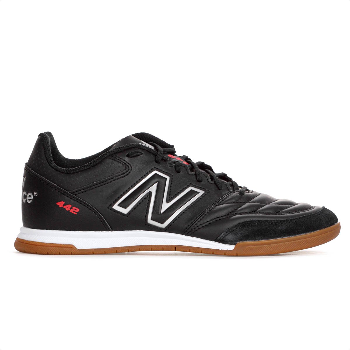 Chuteira New Balance Futsal 442 V2 Team In Preto Prata e Vermelho - Masculino