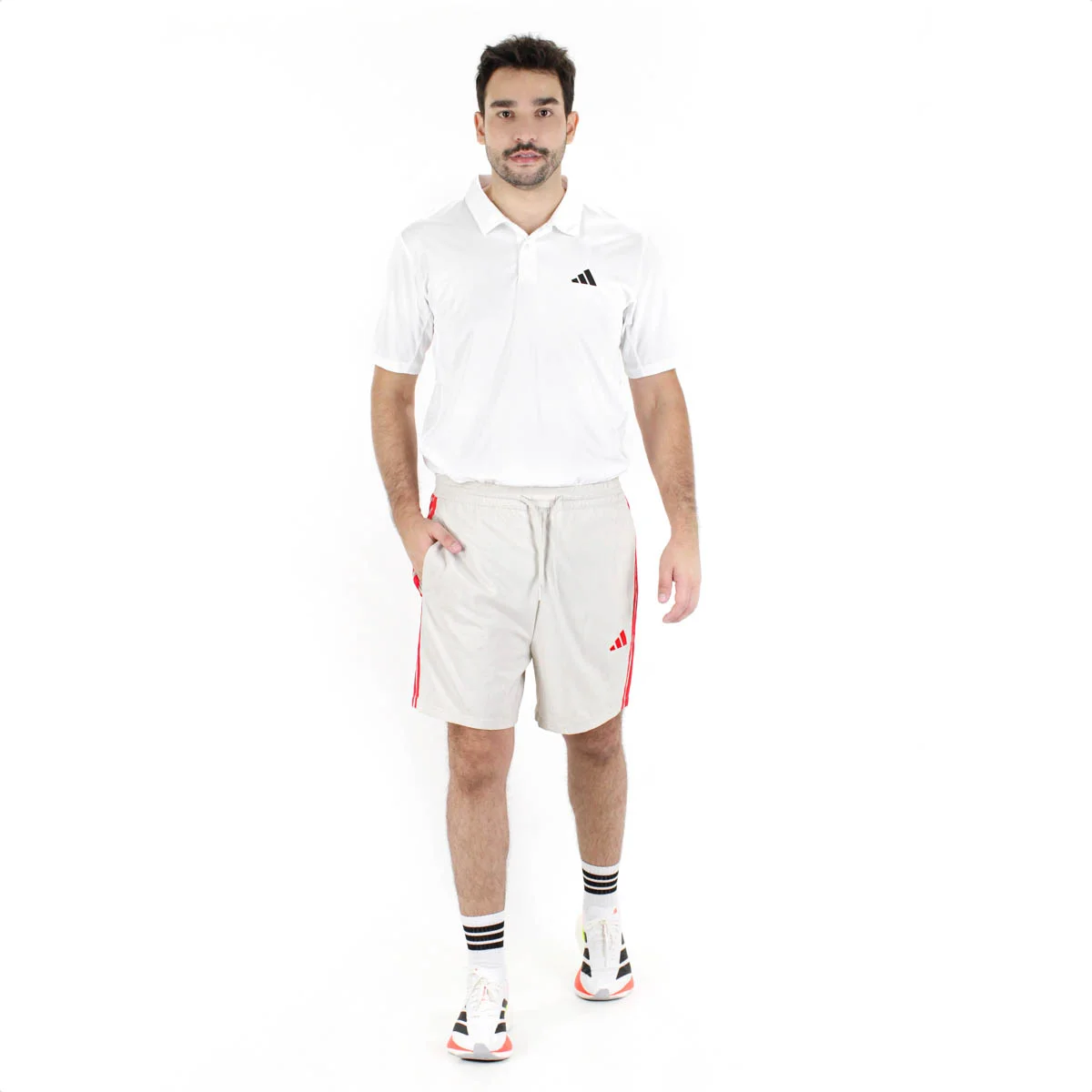 Short Adidas Chelsea 3 Listras Bege e Vermelho - Masculino 