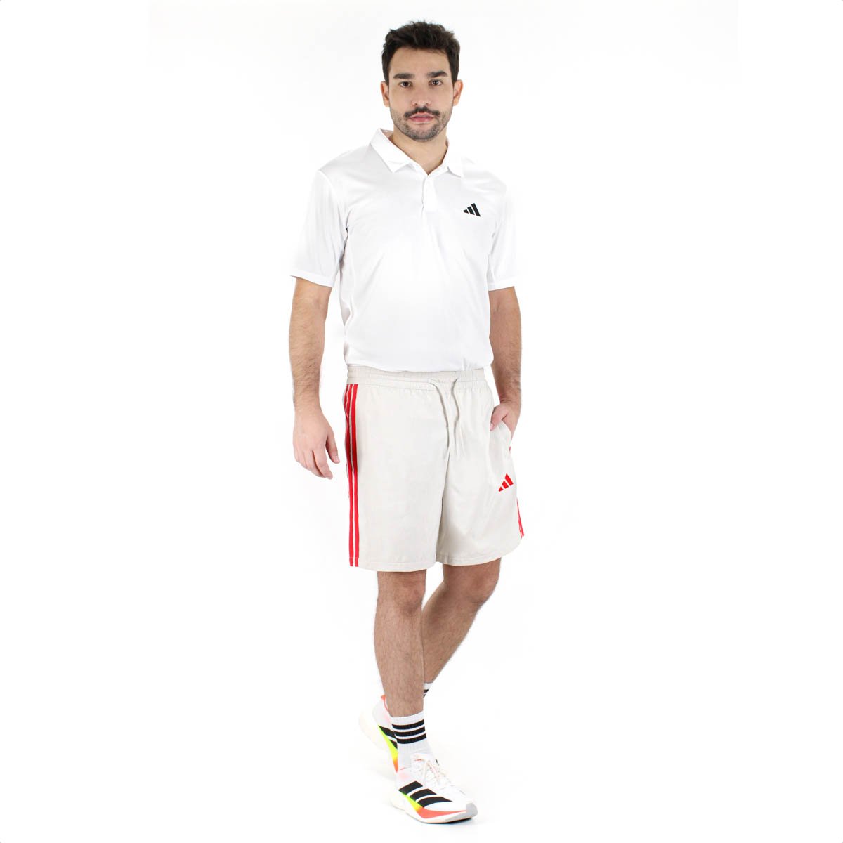 Short Adidas Chelsea 3 Listras Bege e Vermelho - Masculino  Bege 4