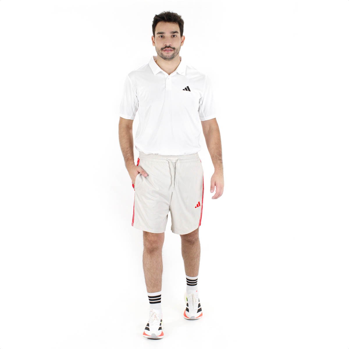 Short Adidas Chelsea 3 Listras Bege e Vermelho - Masculino 