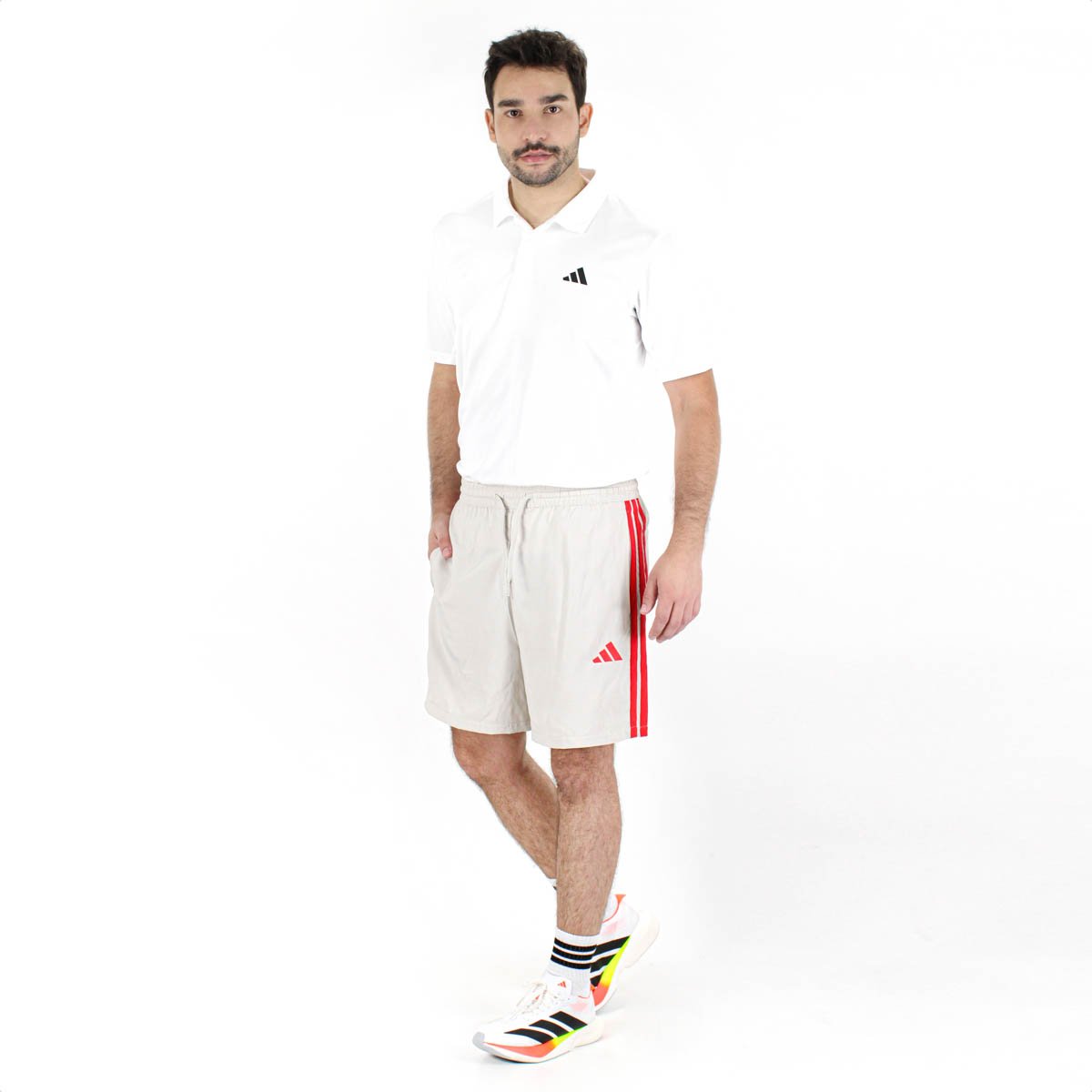 Short Adidas Chelsea 3 Listras Bege e Vermelho - Masculino  Bege 2